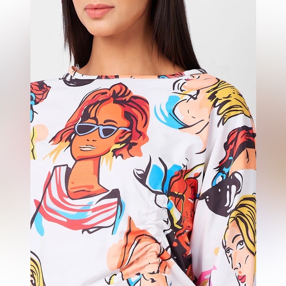 Zara Pop Art Face Multicolor Graphic Women's Tee